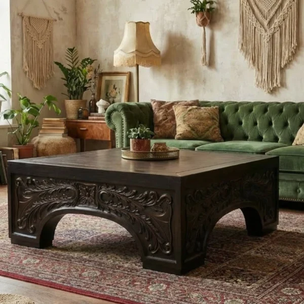 ornately-carved-leather-top-coffee-table