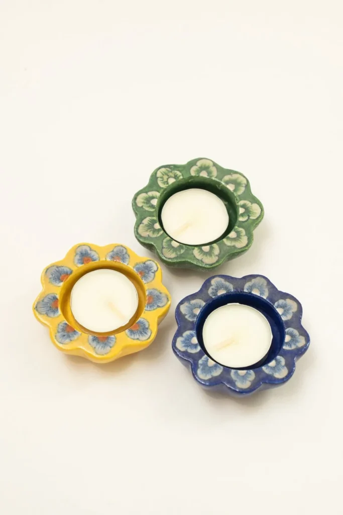 yellow-jaipur-pottery-diya-set