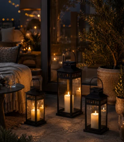 black-lantern-candle-holders-for-cozy-outdoor-decor