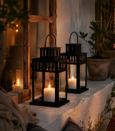 black-lantern-candle-set-for-cozy-patio-decor