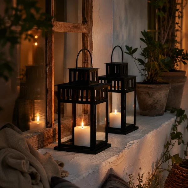 black-lantern-candle-set-for-cozy-patio-decor