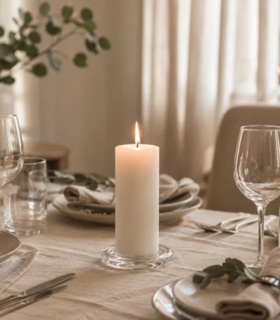 calm-white-candle-for-dinner-table-glow