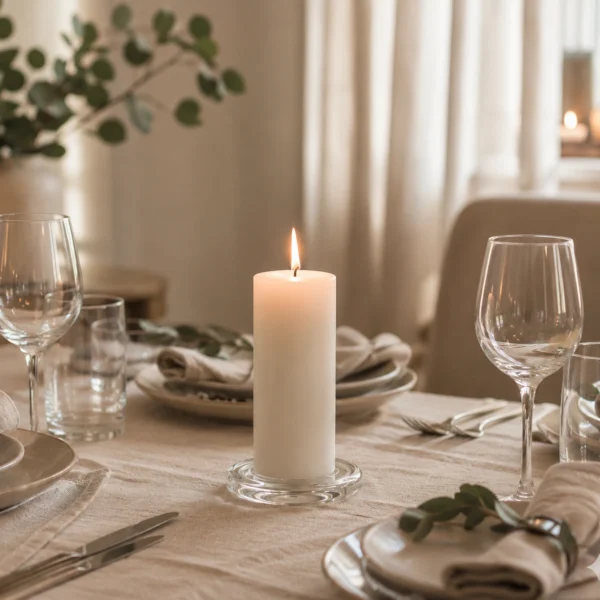 calm-white-candle-for-dinner-table-glow