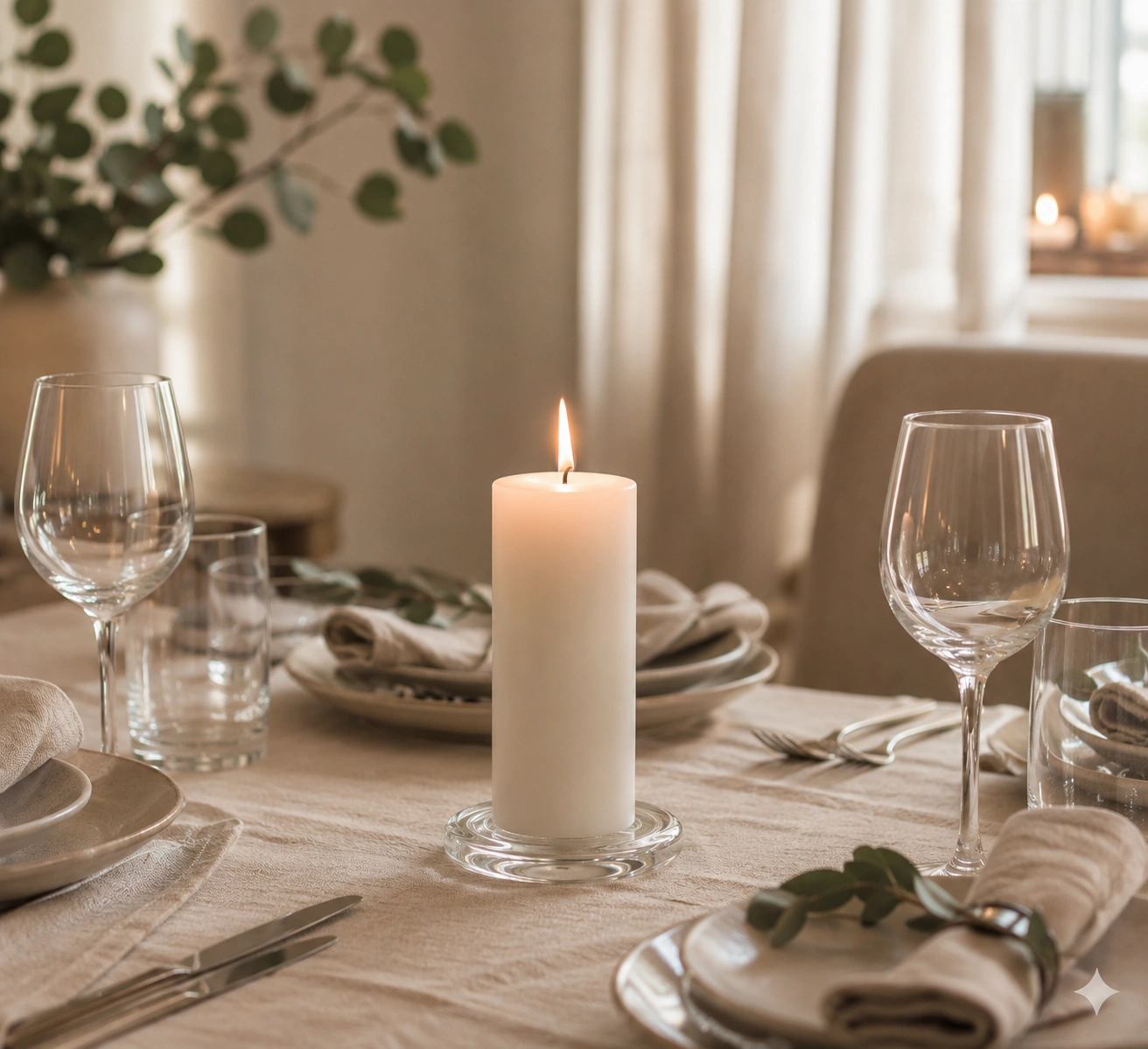 calm-white-candle-for-dinner-table-glow calm-white-candle-for-dinner-table-glow