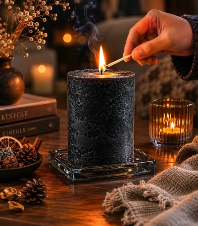 charcoal-pillar-candle-for-moody-table-decor