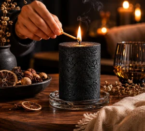 charcoal-pillar-candles-for-moody-table-decor