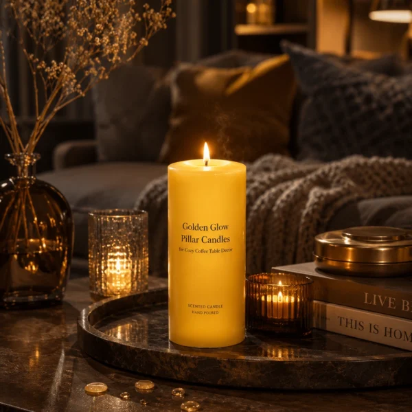golden-glow-pillar-candle-for-cozy-coffee-table-decor