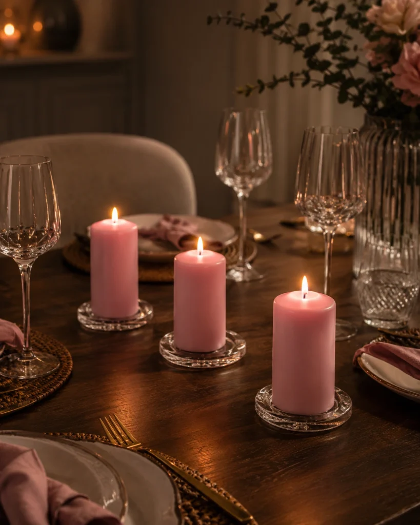 pink-pillar-candle-for-dinner-table-decor