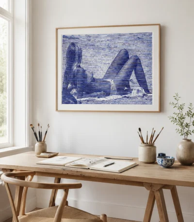 Blue Striped Reclining Figure Drawing