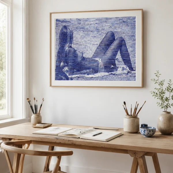 Blue Striped Reclining Figure Drawing