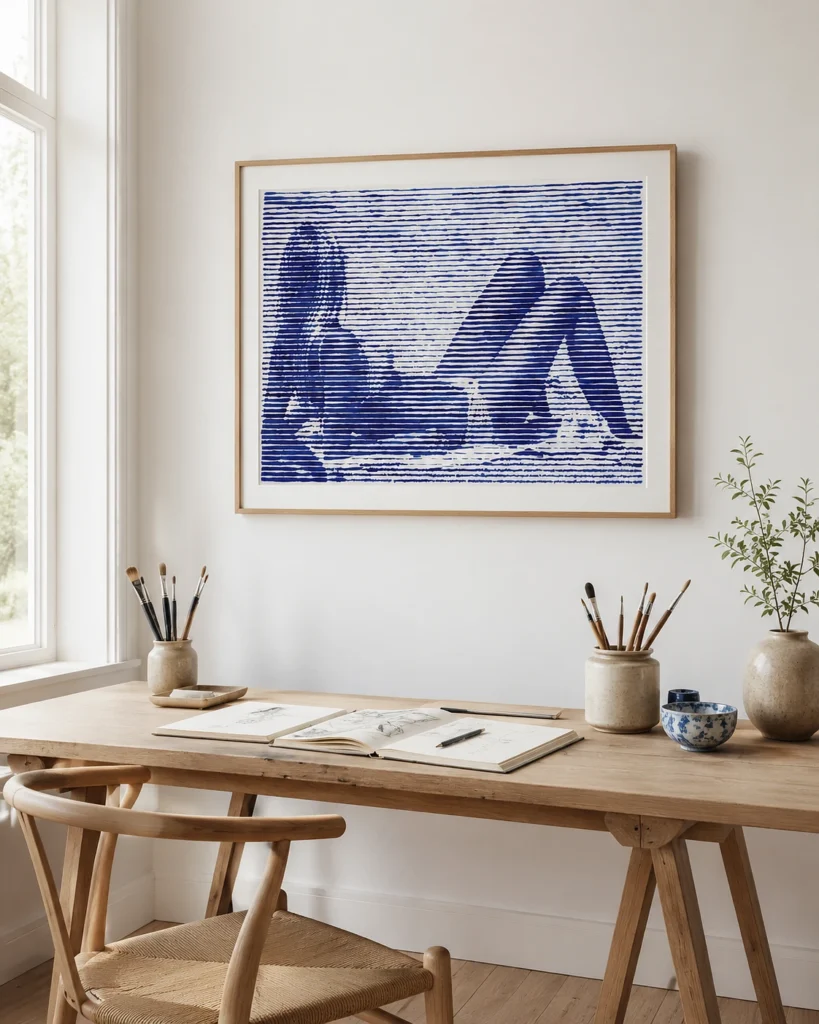 Blue Striped Reclining Figure Drawing