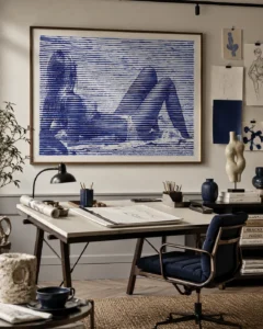 Blue Striped Reclining Figures Drawing
