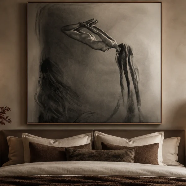Dramatic Floating Figure Charcoal Drawing