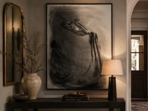 Dramatic Floating Figures Charcoal Drawing