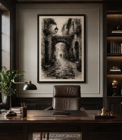 Old Town Streets Hand Drawing Artwork