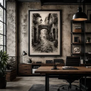 Old Town Streets Hand Drawings Artwork
