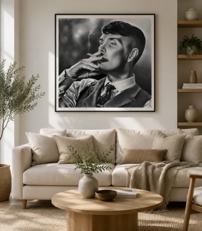 Realistic Smoking Man Pencil Portrait