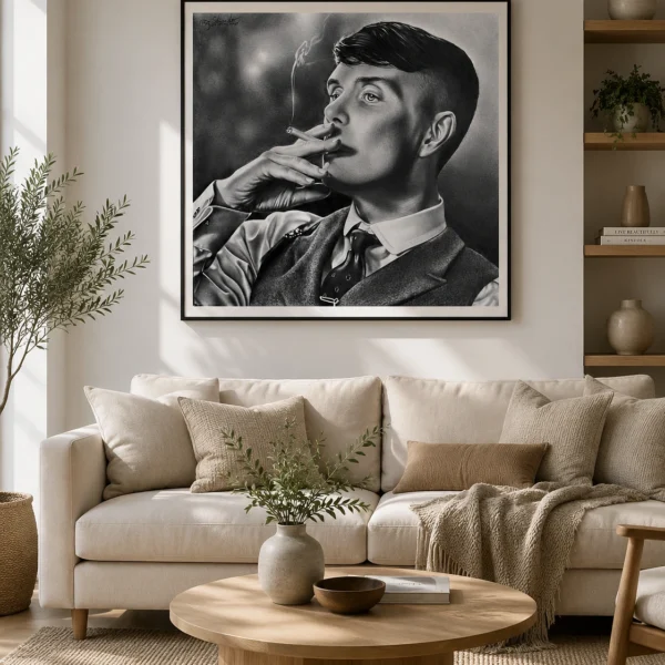 Realistic Smoking Man Pencil Portrait