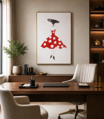 Red Polka Dot Dress Fashion Drawing