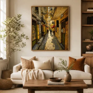 Sunlit Old Town Alleys Drawing