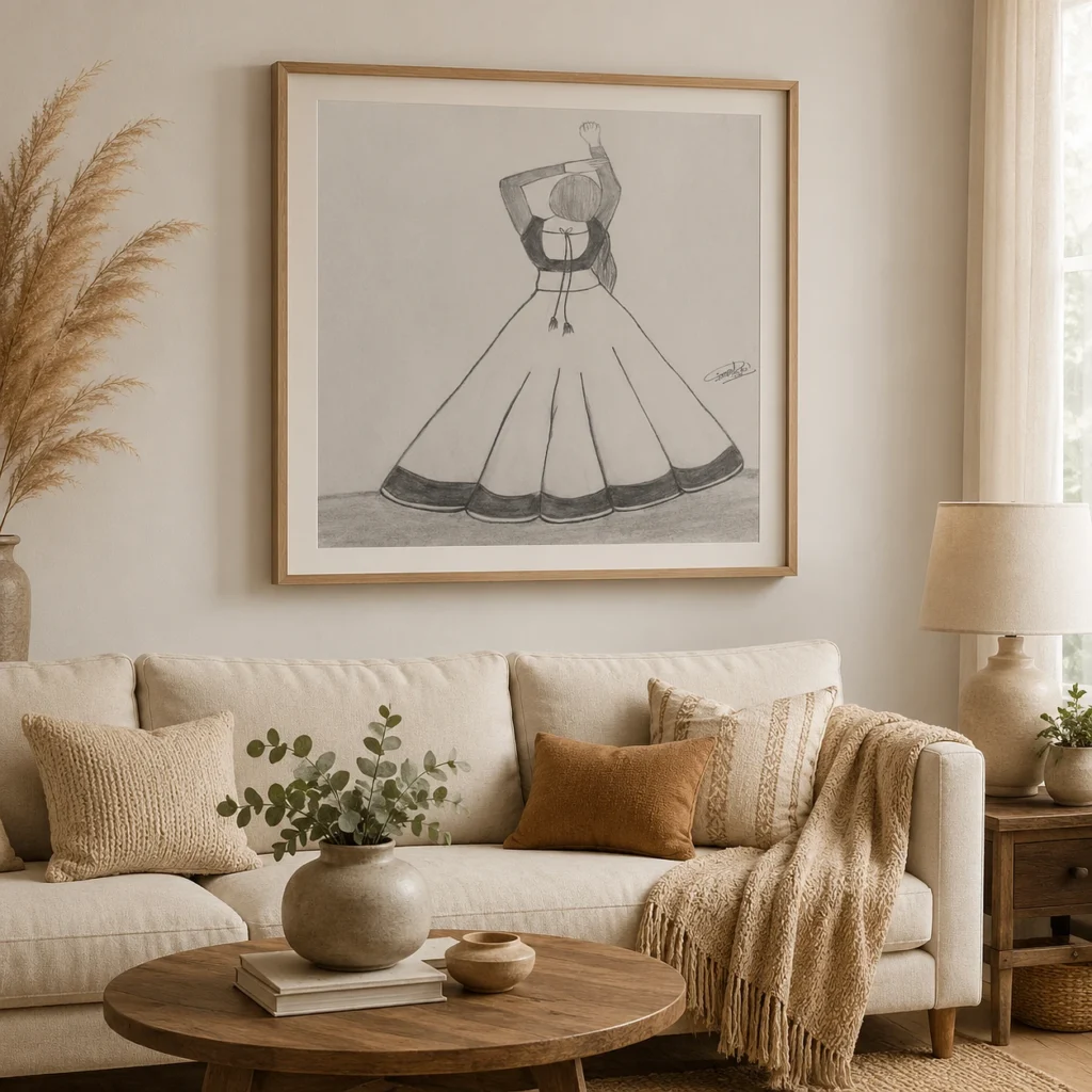 Traditional Dancing Girl Pencil Drawing