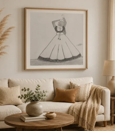 Traditional Dancing Girl Pencil Drawing