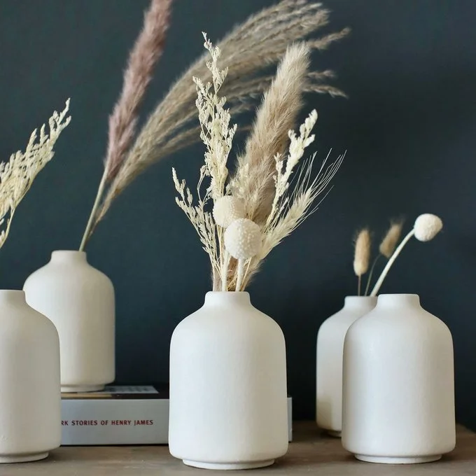 Set of 6 Small White Ceramic Bud Vases