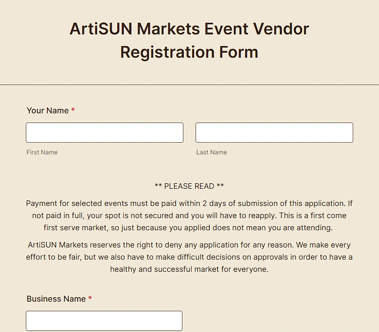 Vendor Registration Terms